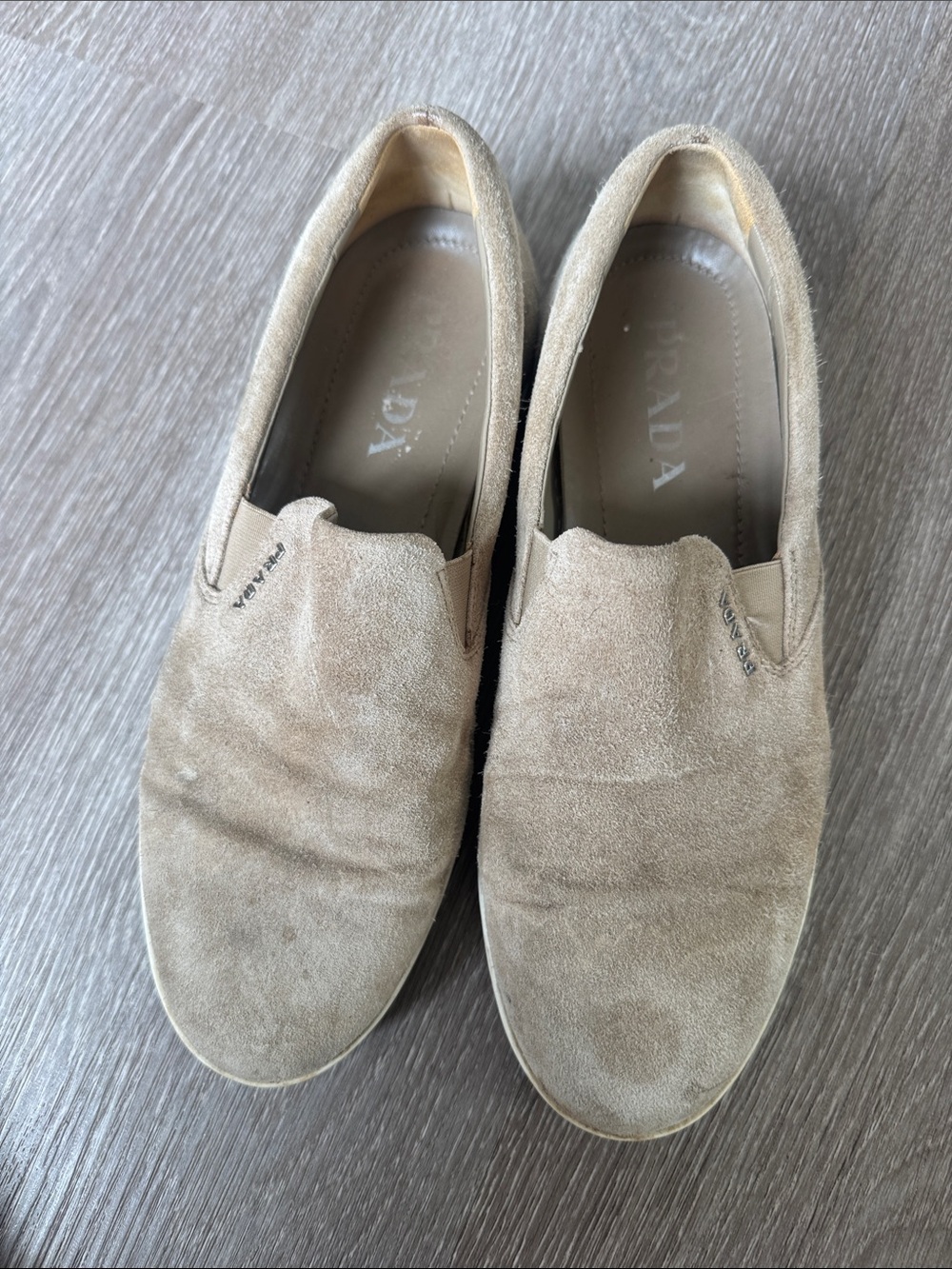 Prada Beige Suede Slip-On Sneakers